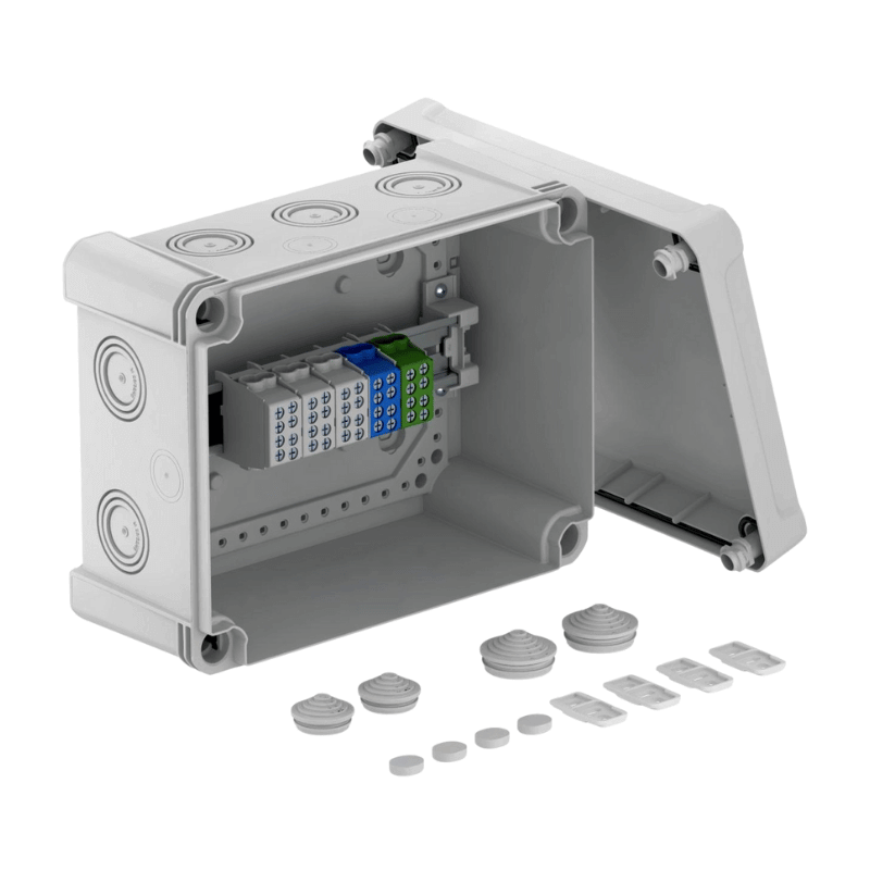 OBO Bettermann 2005312 Kabelabzweigkasten – Serie X, Hauptl.-Klemme, 227×177 mm, lichtgrau