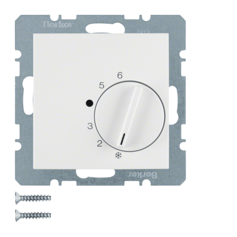Berker 20268989 Temperaturregler – S.1/B.3/B.7, mit Wechsler und Zentralstück, polarweiß glänzend