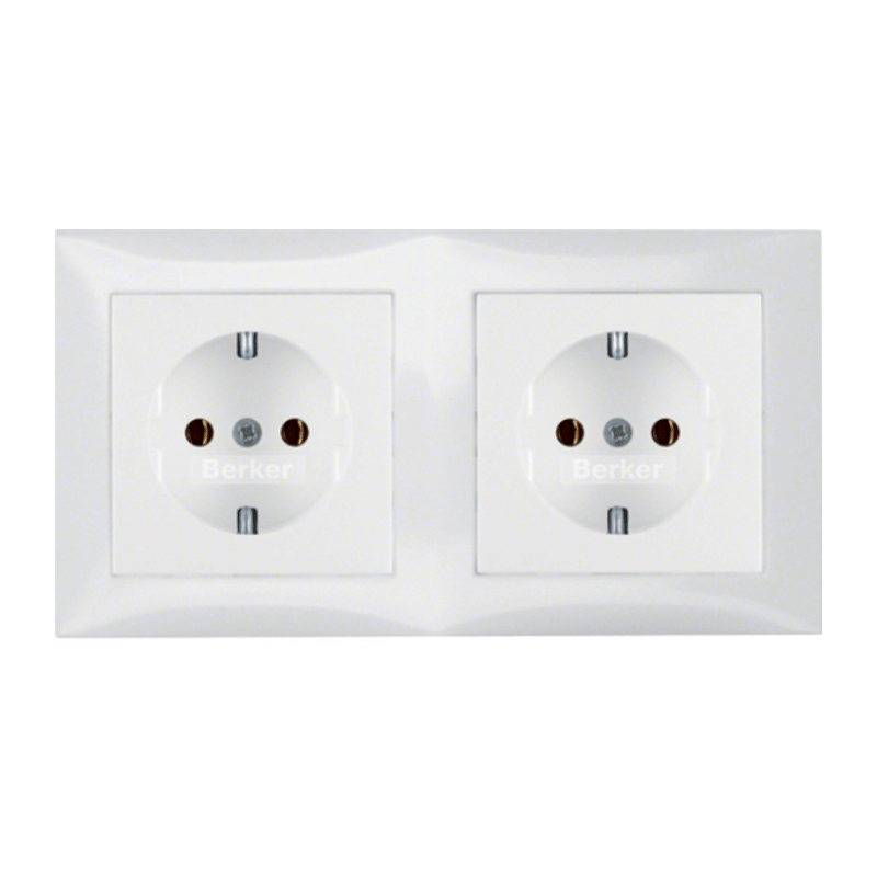 Berker 47208989 Schuko-Steckdosen-Kombination – S.1, 2-fach, mit Rahmen, polarweiß glänzend