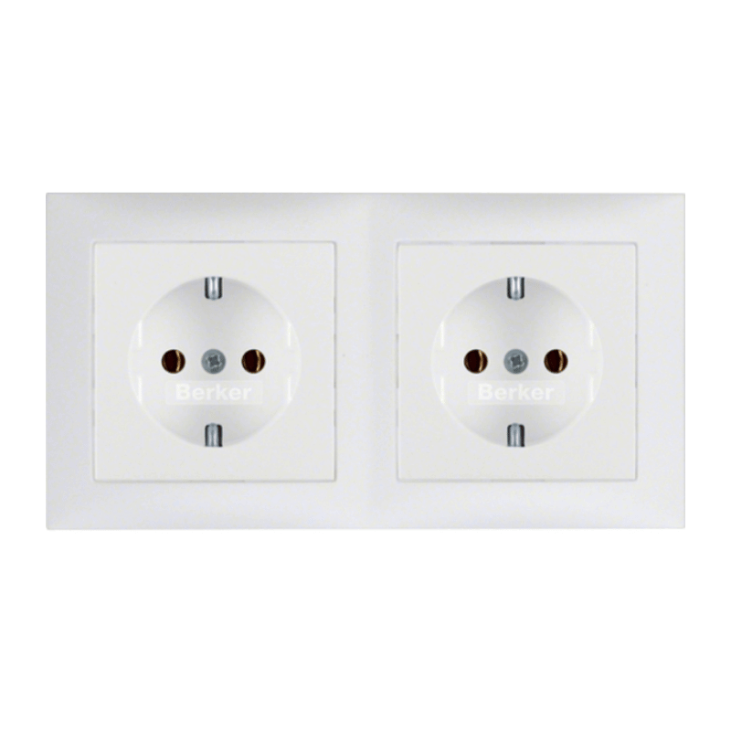 Berker 47209909 Schuko-Steckdosen-Kombination – S.1, 2-fach, mit Rahmen, polarweiß matt