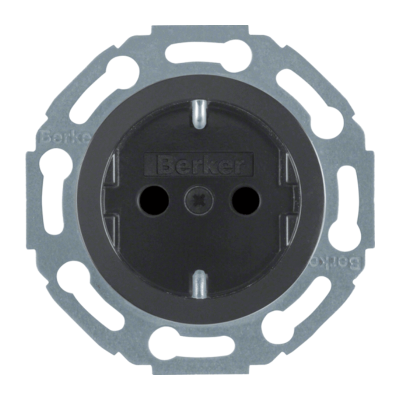 Berker 475501 Schuko-Steckdose – 1930/Glas/Palazzo, mit erhöhtem Berührungsschutz, schwarz glänzend