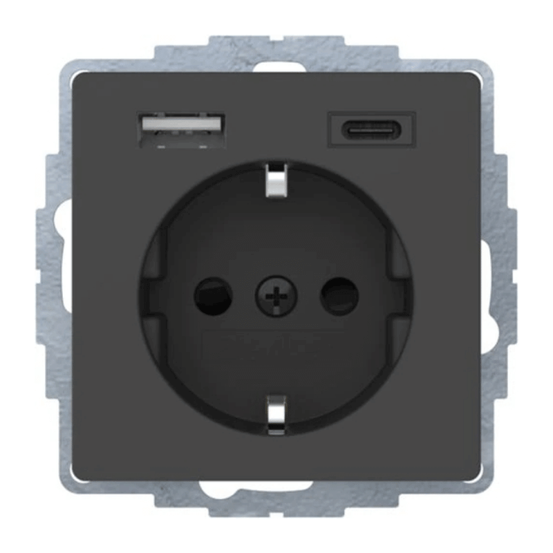 Berker 48046086 Schuko-Steckdose – Q.1/Q.3, USB A-C, anthrazit samt lackiert