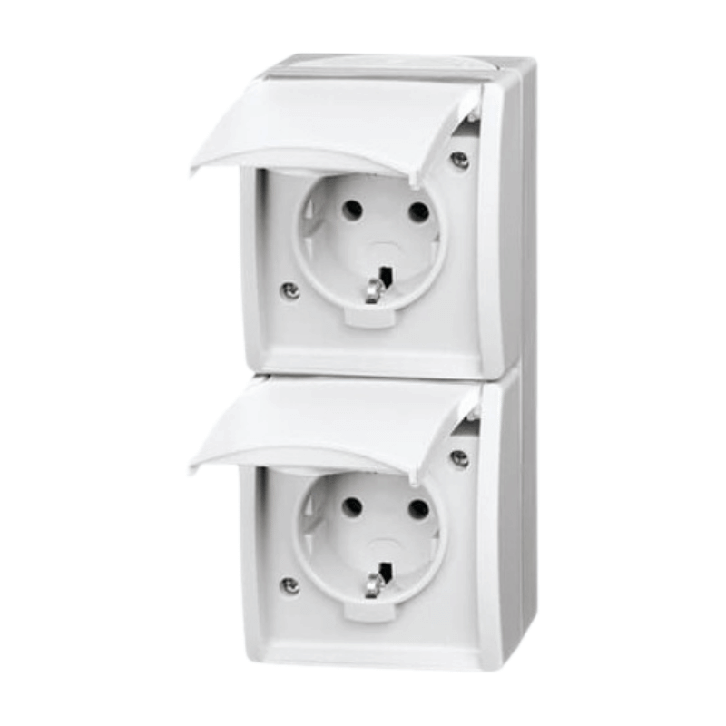 Busch-Jaeger 20-02EW-54 Schuko-Steckdose – Ocean, 2-fach, Aufputz, senkrecht, alpinweiß