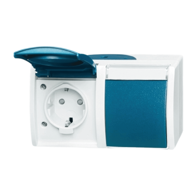 Busch-Jaeger 20/2EBW-53 Schuko-Steckdose – Ocean, 2-fach, Aufputz, waagerecht, grau/blaugrün