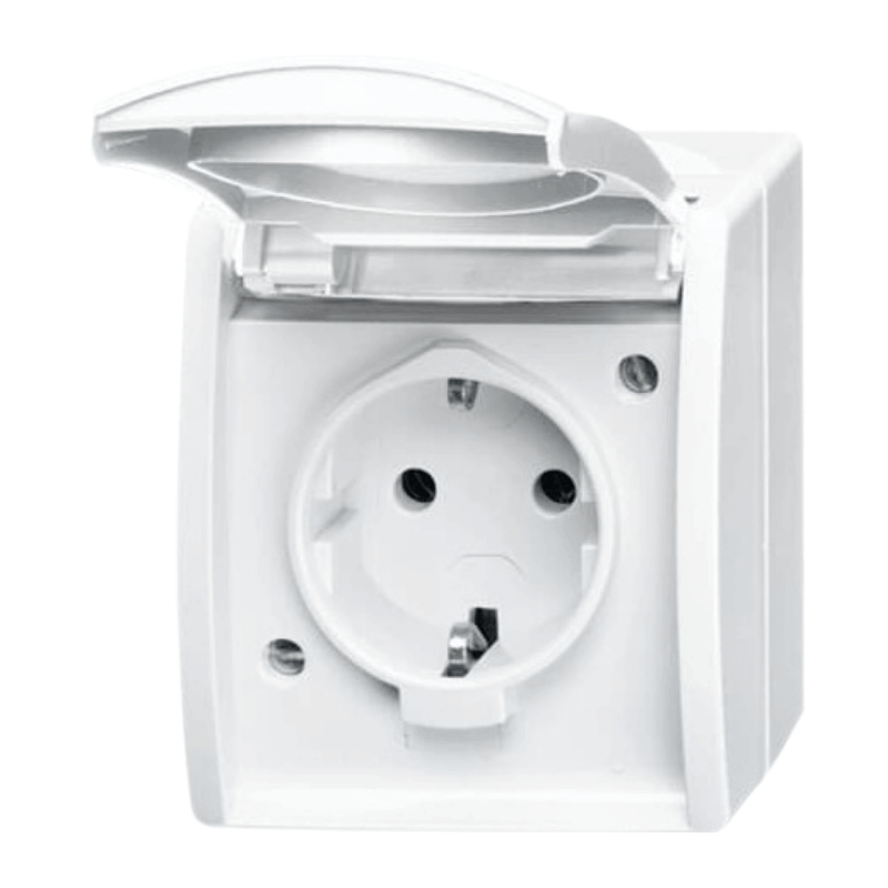 Busch-Jaeger 20 EWN-54 Schuko-Steckdose – Ocean, 1-fach, Aufputz, Klappdeckel, alpinweiß