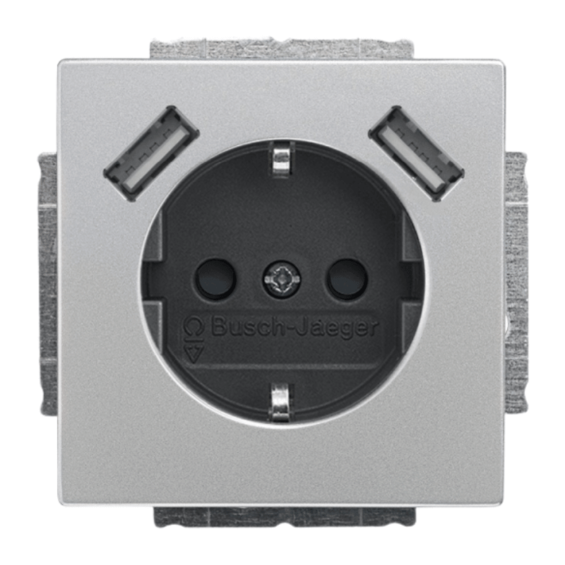 Busch-Jaeger 20EUCB2USB-866 Schuko-Steckdose – Future, USB-A/A, 2,4 A, edelstahl