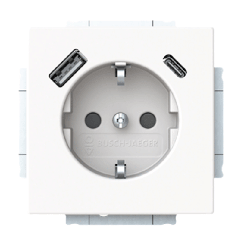 Busch-Jaeger 20EUCB2USBAC-884 Schuko-Steckdose – Future, USB-A/C, 2,4 A, studioweiß matt