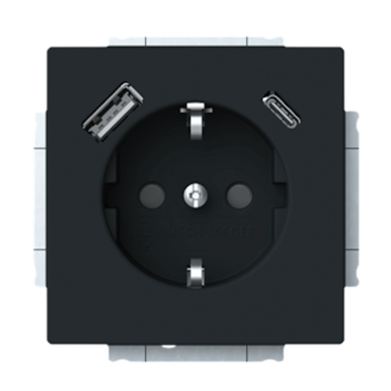 Busch-Jaeger 20EUCB2USBAC-885 Schuko-Steckdose – Future, USB-A/C, 2,4 A, schwarz matt