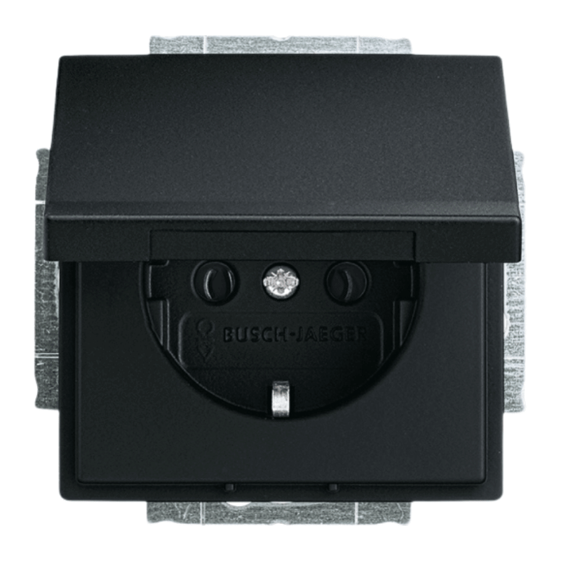 Busch-Jaeger 20EUK-885 Schuko-Steckdose – Future, Klappdeckel, schwarz matt