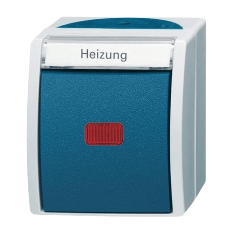 Busch-Jaeger 2601/2SKWNH-53 Kontrollschalter – Ocean, Ausschalter, 2-polig, Heizung, grau/blaugrün