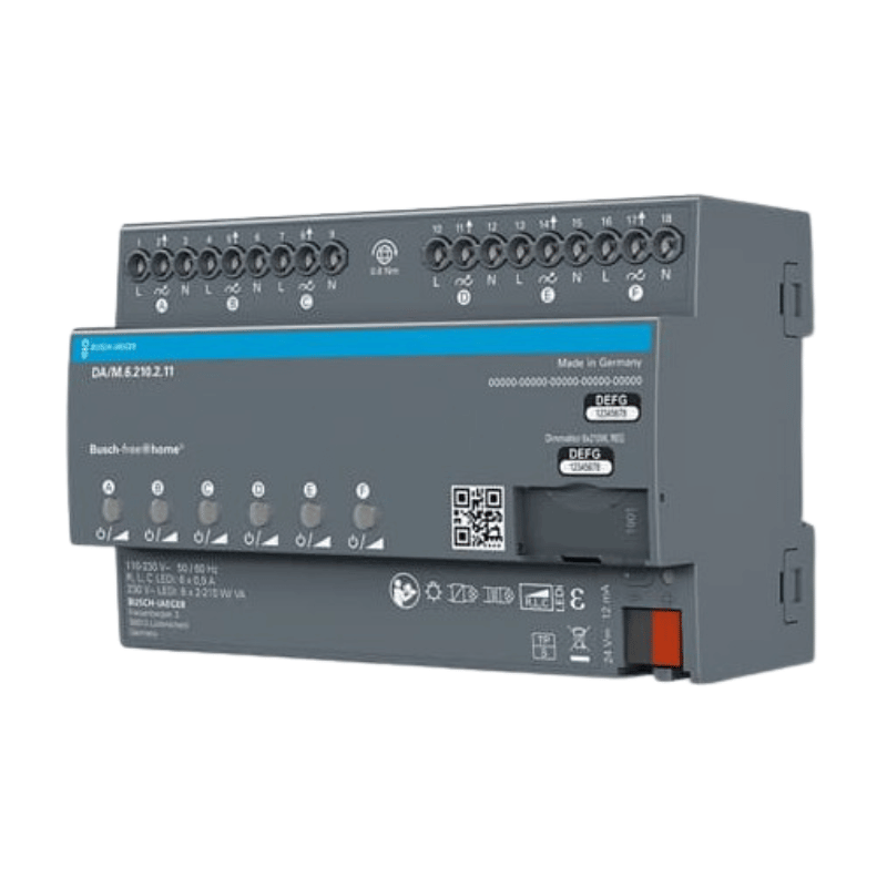 Busch-Jaeger f@h-Dimmaktor DA/M.6.210.2.11 – 6-fach, 6x210W/VA, REG, LEDi
