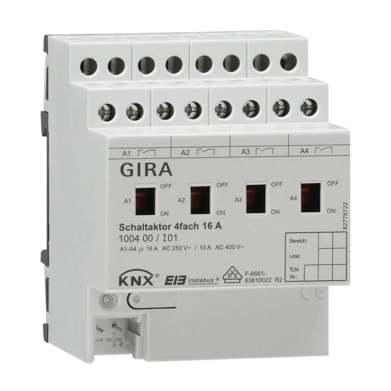 Gira KNX-Schaltaktor 100400 – 4fach 16 A, Handbetätigung, REG