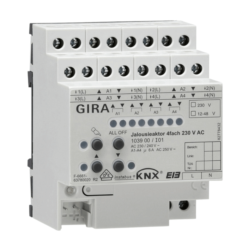 Gira KNX-Jalousieaktor 103900 – 4-fach, 230V AC/12–48V DC, REG