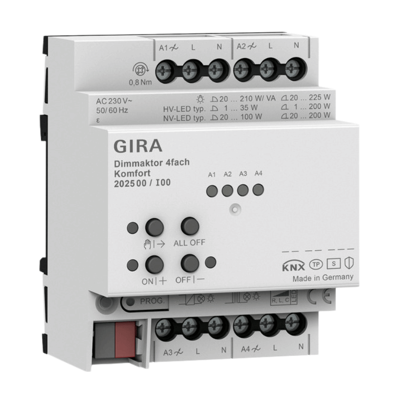 Gira KNX-Dimmaktor 202500 – 4-fach, 225W je Kanal, Komfort
