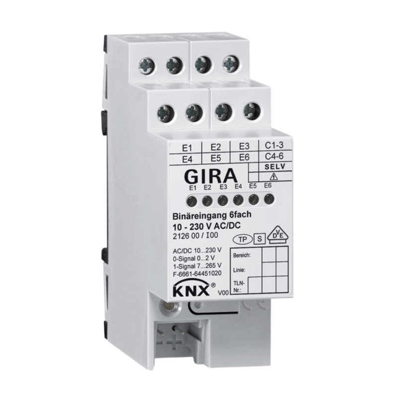 Gira KNX-Binäreingang 212600 – 6-fach, 10-230V AC/DC, REG