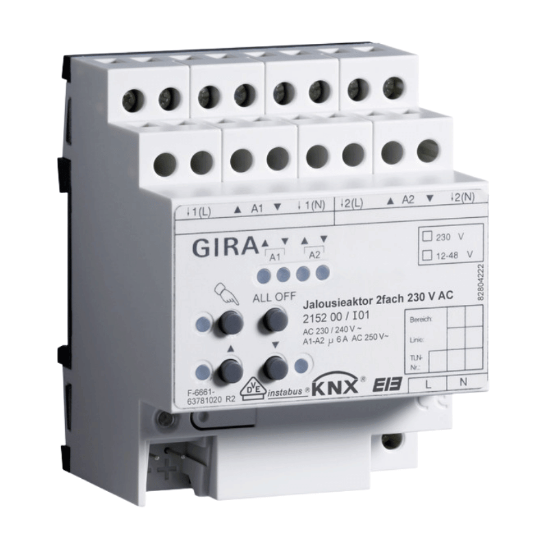 Gira KNX-Jalousieaktor 215200 – 2-fach, 230V AC, Plus, REG