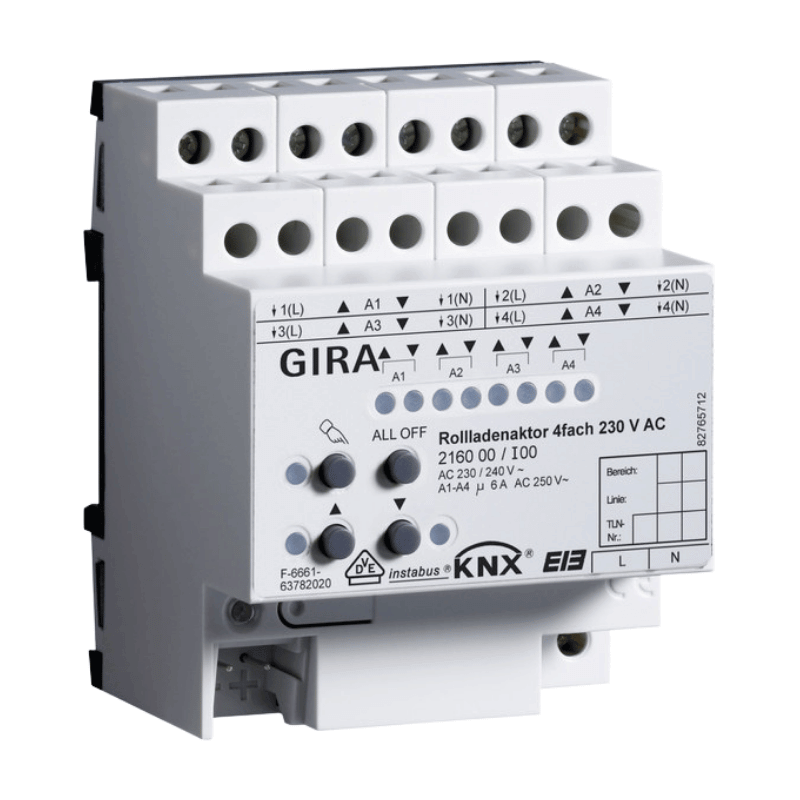 Gira KNX-Rollladenaktor 216000  – 4-fach, 230 V AC, Handbedienung, REG