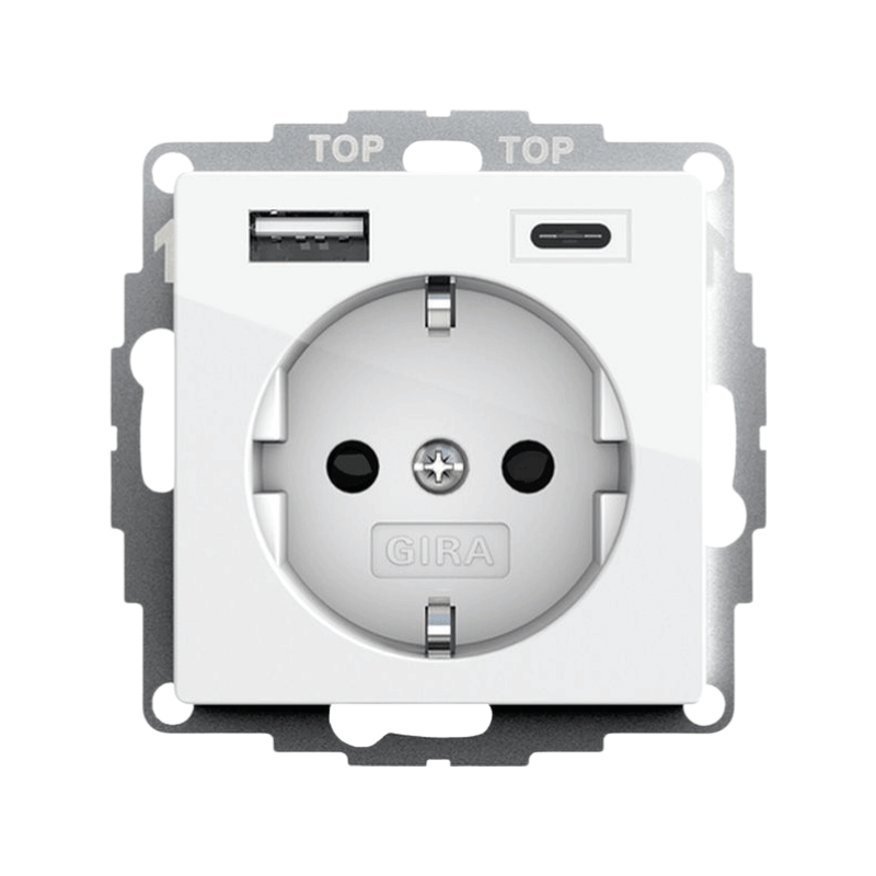 Gira 245903 Schuko-Steckdose – System 55, Berührungsschutz, USB, reinweiß glänzend