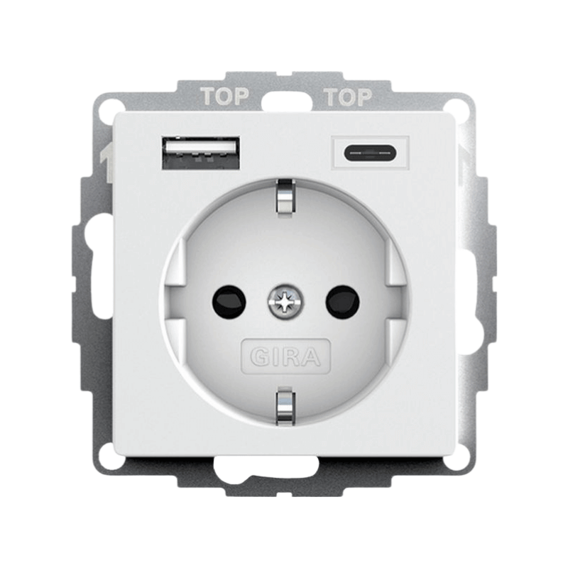 Gira 245927 Schuko-Steckdose – System 55, Berührungsschutz, USB , reinweiß seidenmatt