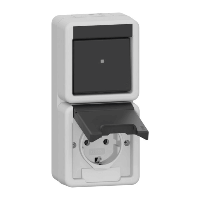 Gira 417630 Aufputzkombination – WG AP, 2-fach, senkrecht, Wechselschalter, grau