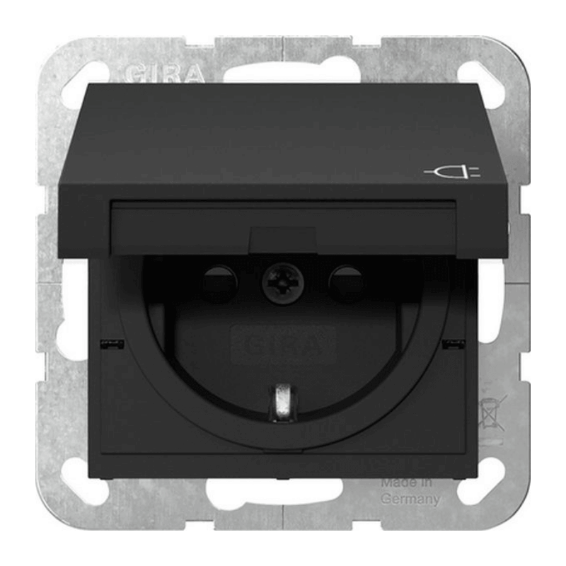 Gira 4414005 Schuko-Steckdose – System 55, Berührungsschutz, Klappdeckel, schwarz matt