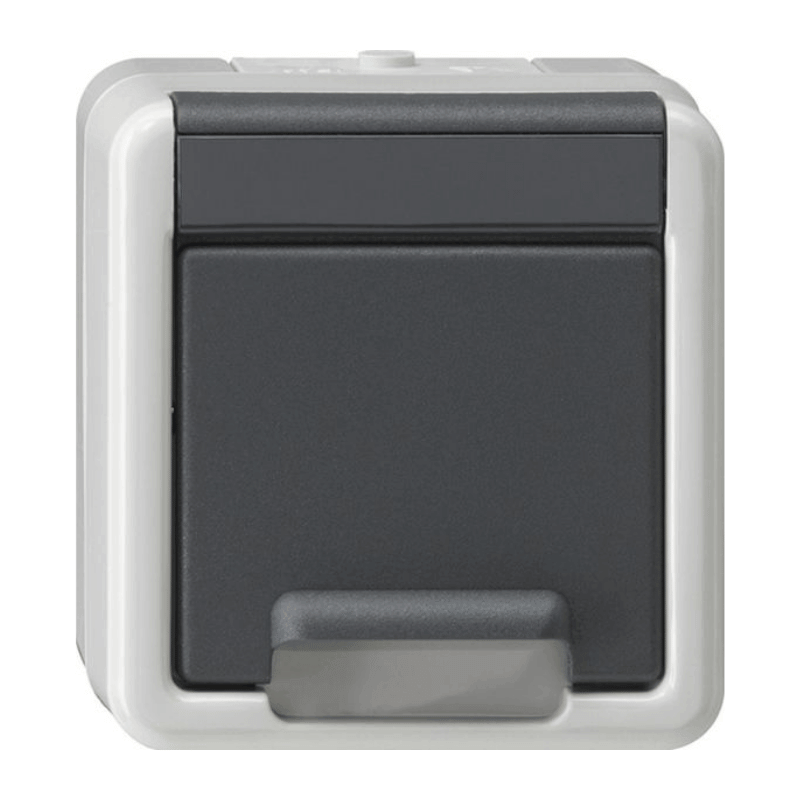 Gira 441430 Aufputz-SCHUKO-Steckdose – WG AP, 1-fach, Berührungsschutz, Klappdeckel, grau