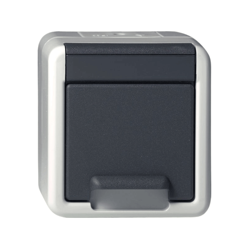 Gira 444030 Schuko-Steckdose – WG AP, 16A 250V, Klappdeckel, IP44, grau