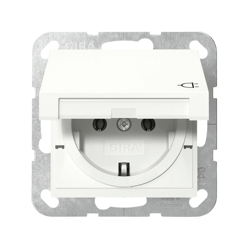 Gira 445427 Schuko-Steckdose – System 55, Klappdeckel, reinweiß seidenmatt