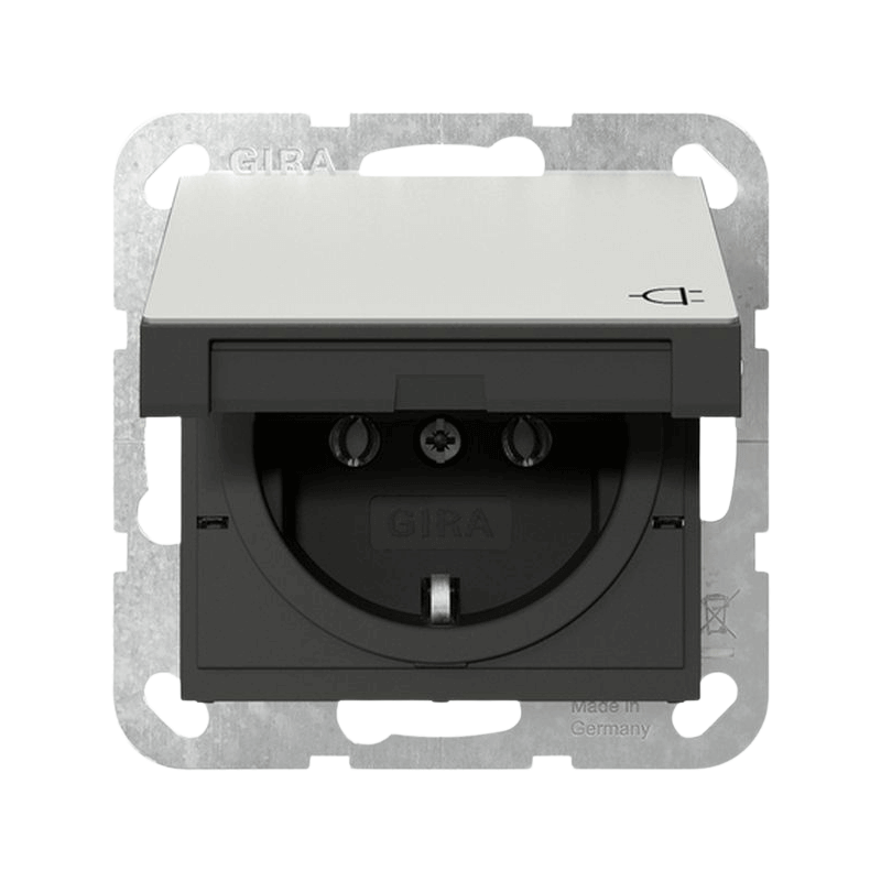 Gira 4454600 Schuko-Steckdose – System 55, Klappdeckel, Edelstahl