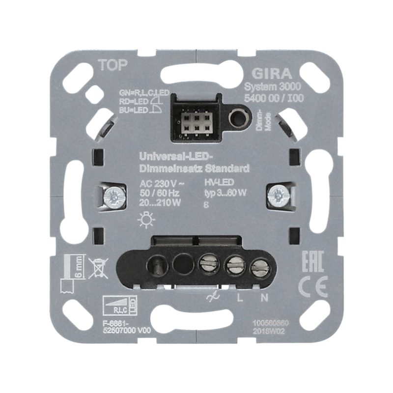 Gira 540000 LED-Tastdimmer-Einsatz – System 3000, 1-fach, 3–120W, RLC, LED