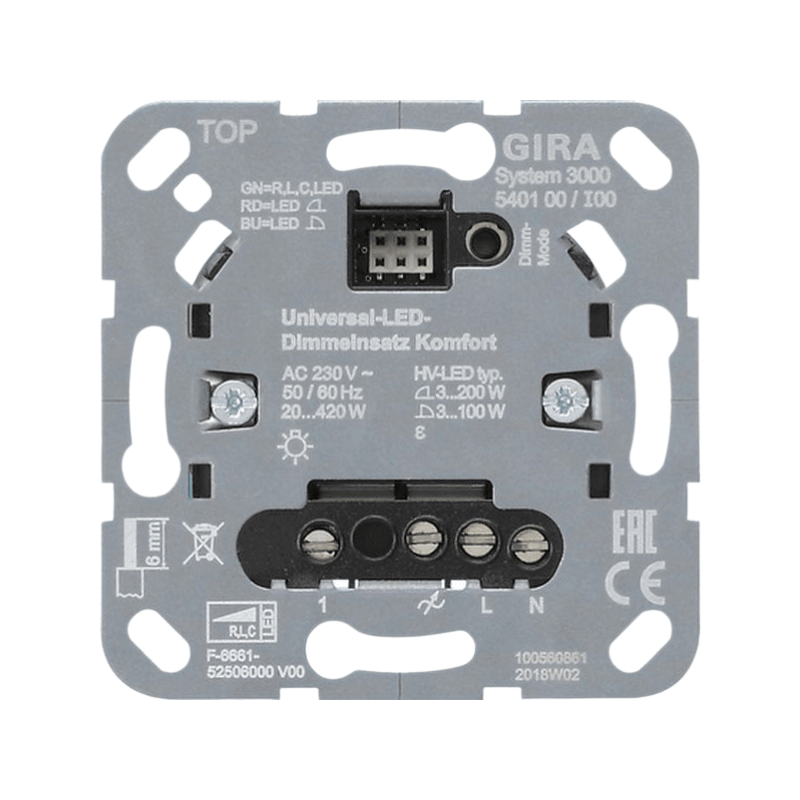 Gira 540100 LED-Tastdimmer-Einsatz – System 3000, 1-fach, Komfort, 3-200W RLC, LED