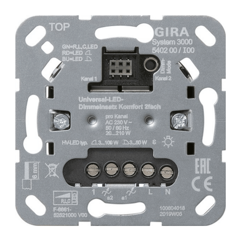 Gira 540200 Tastdimmer – System 3000, 2-fach, RLC, LED, 3–100 W
