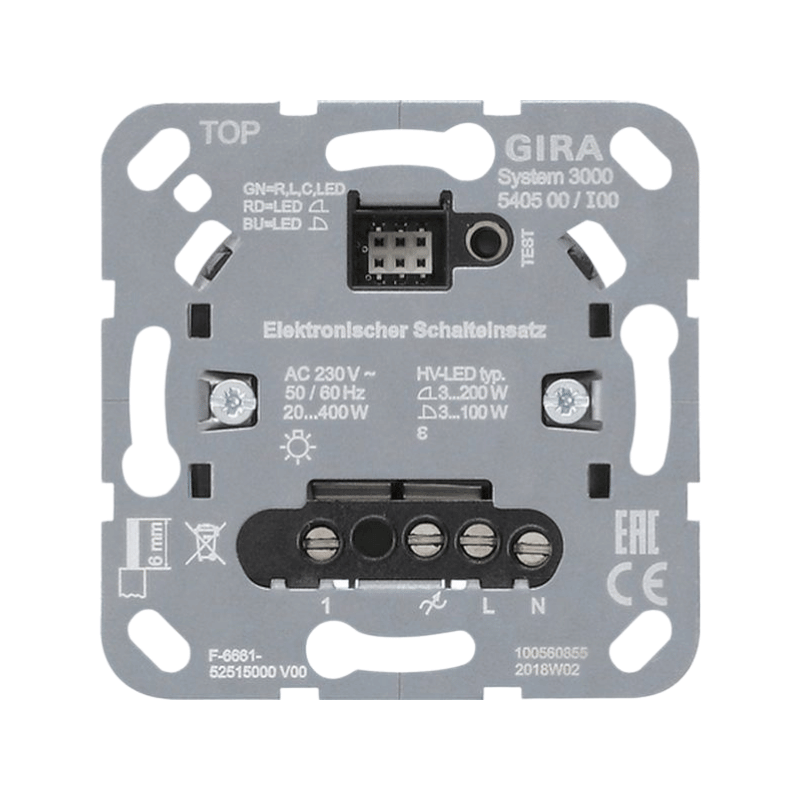 Gira 540500 Elektronischer Schalteinsatz – System 3000, 1-fach, mit Nebenstelle, Universalbetrieb