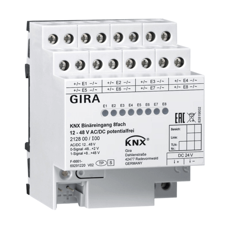 Gira KNX-Binäreingang 212800 – 8-fach, 48V AC/DC, potenzialfrei, REG