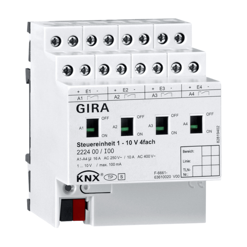Gira KNX-Dimmaktor 222400 – 4-fach, KNX REG Plus, Handbetätigung, 1-10V