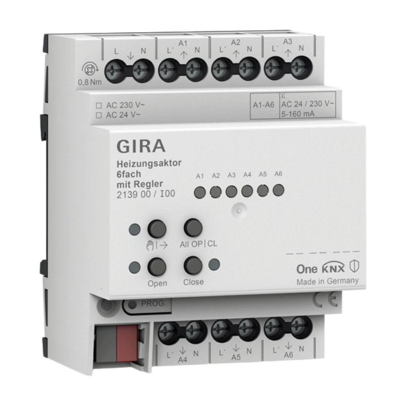 Gira KNX-Heizungsaktor 213900 6-fach mit Regler Gira One KNX REG plus