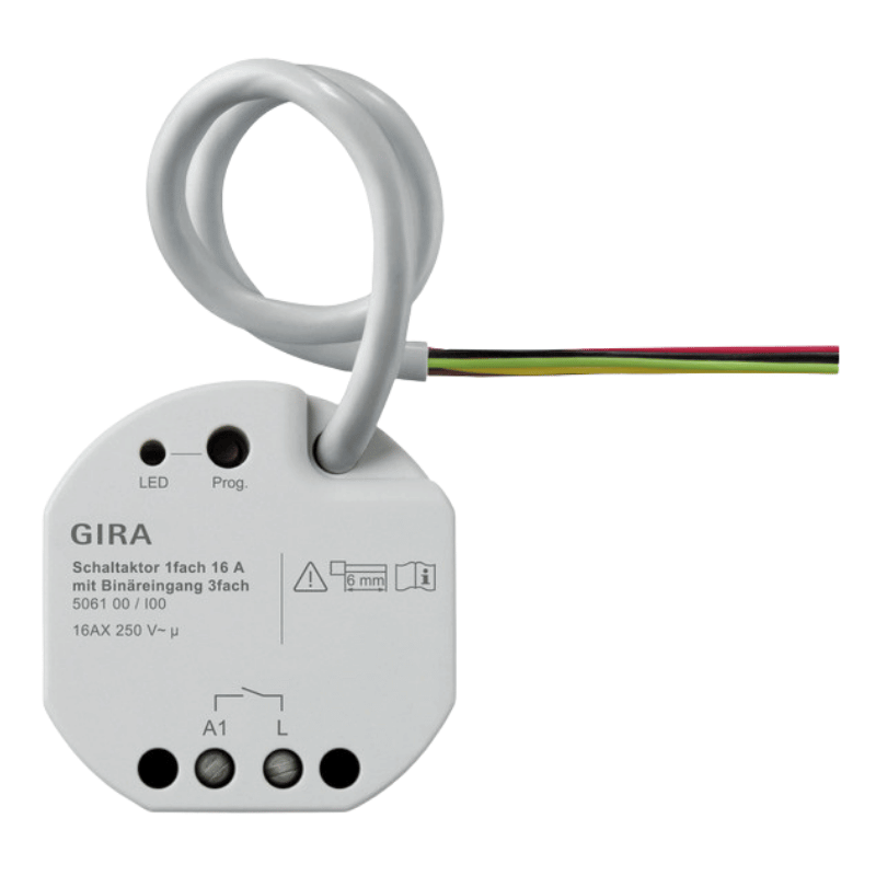 Gira KNX-Schaltaktor 506100 1-fach mit 3 Binäreingängen 16 A Unterputz für KNX Gira One