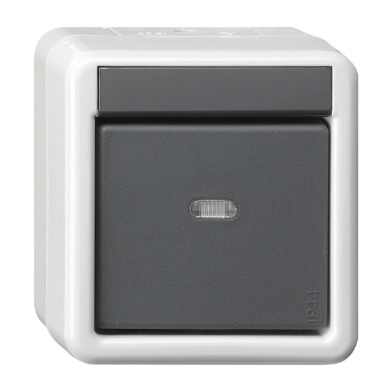 Gira KNX Taster-Busankoppler 515230 1-fach Aufputz WG IP44 Grau mit Kontrollfenster 2-Punkt-Bedienung