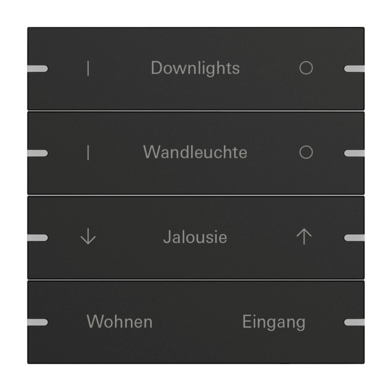 Gira Wippenset 5034905 4-fach beschreibbar in schwarz matt lackiert für den Gira Tastsensor 4 System 55