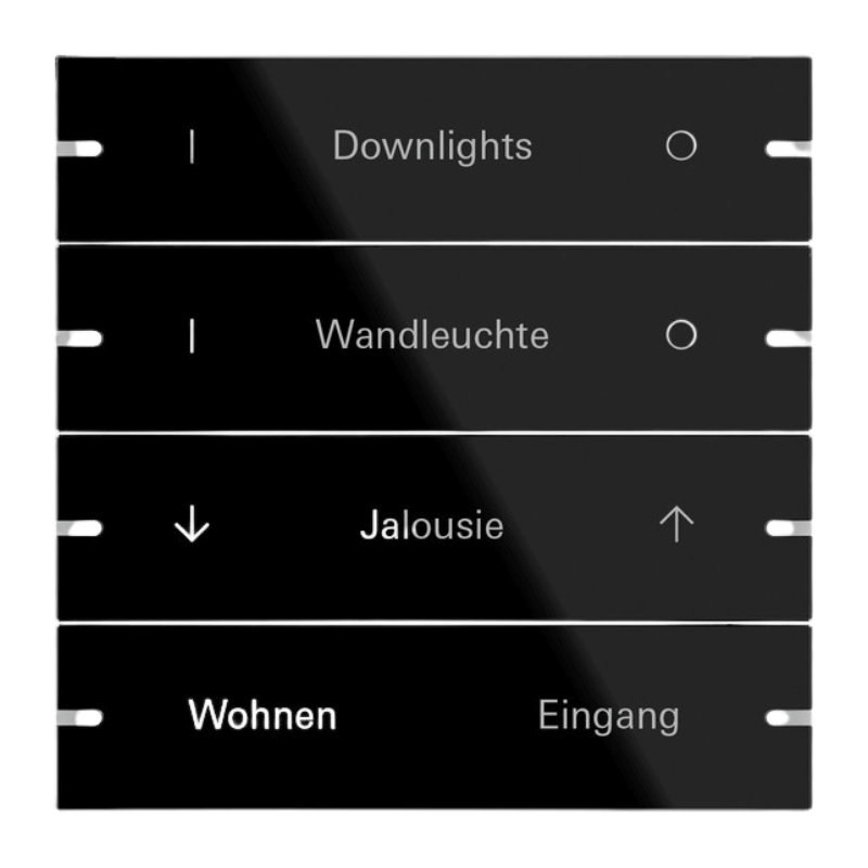 Gira Wippenset für Tastsensor 4 503405 – System 55, 4-fach, beschreibbar, Glas, schwarz