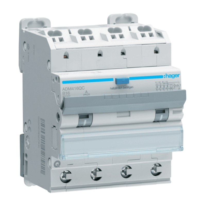 Hager ADM416QC FI/LS-Schalter – Typ A, B-Char., 4-polig, 6kA, B16A, 30mA, QC/QB