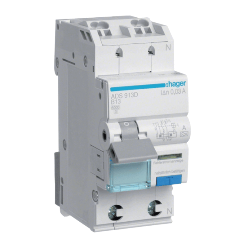 Hager ADS913D FI/LS-Schalter – QuickConnect, Typ A, B-Char., 1-polig+N, B13A, 6kA, 30mA