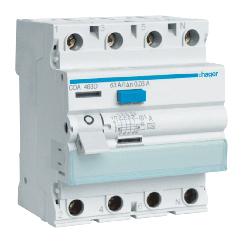 Hager CDA463D FI-Schutzschalter – Typ A, 4-polig, 6kA, 63A, 30mA