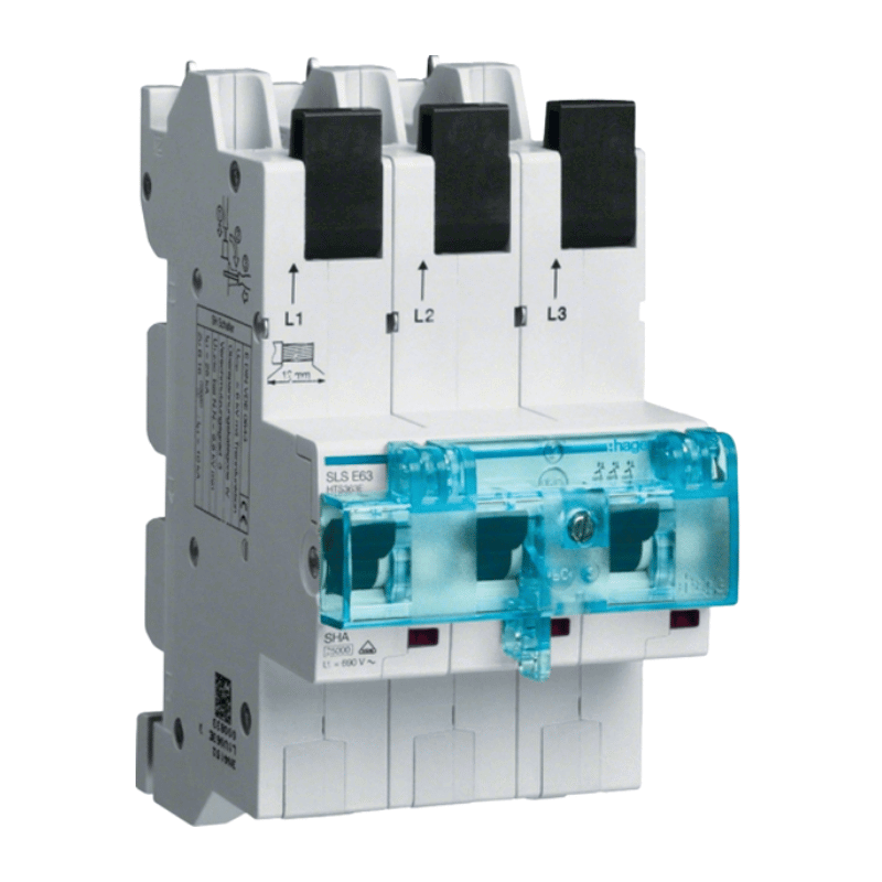 Hager HTS363E SLS-Schalter – QuickConnect, 3-polig, E-Charakteristik, 63A, Sammelschiene