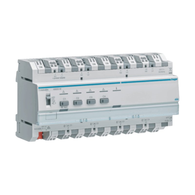 Hager KNX-Dimmaktor TYA664BN – 4-fach, 600W, Universal, REG, LED
