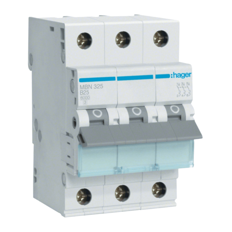 Hager MBN325 Leitungsschutzschalter – 3-polig, B-Char., 6kA, 25A, 3TE
