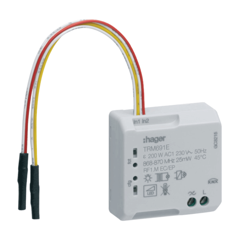 Hager KNX-Dimmaktor TRM691E – 1-fach, UP, Funk, 2 Eingänge, 200W, RF