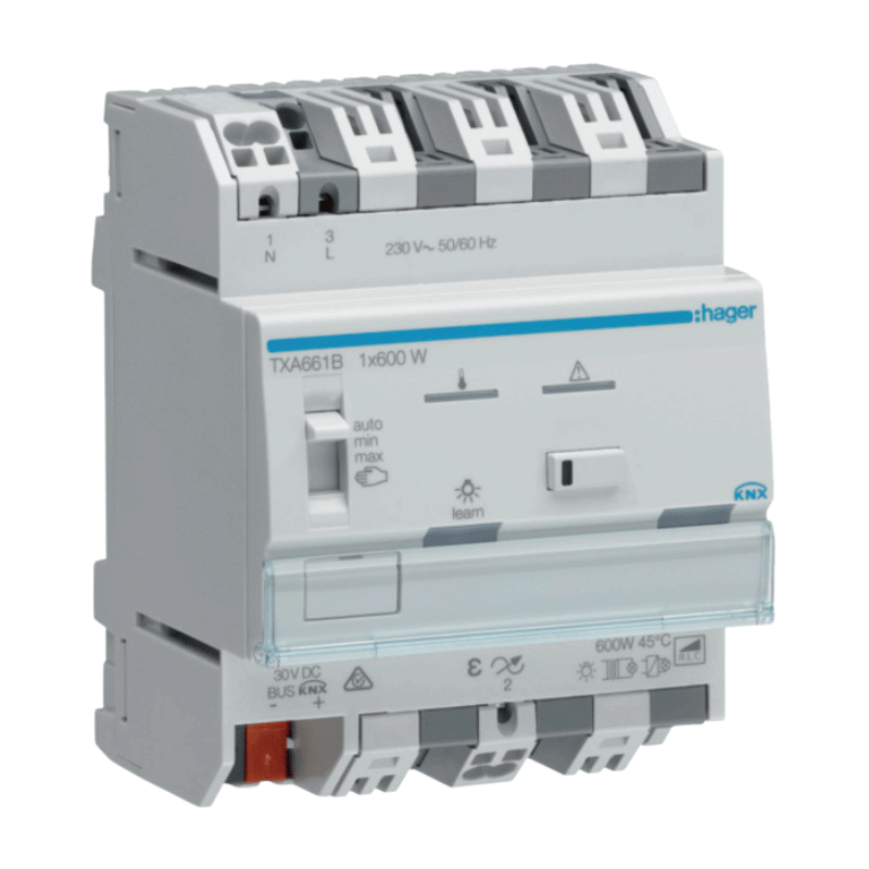 Hager Dimmaktor TXA661B – KNX easy, 1-fach, 600 W, REG, Universal