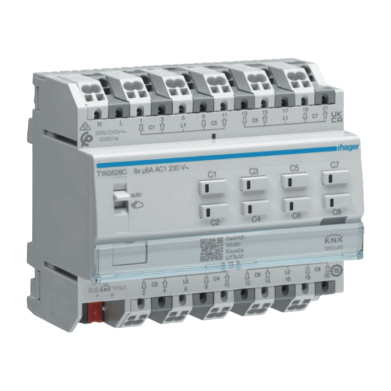 Hager TYAS628C KNX Secure-Rollladen- & Jalousieaktor – 8-fach, 230 V