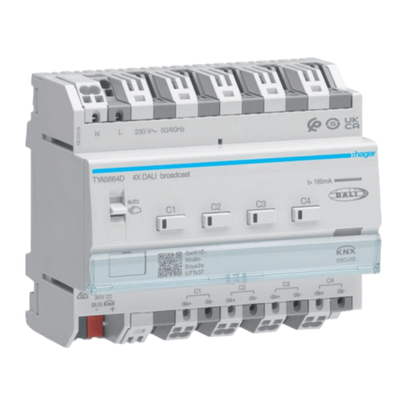 Hager TYAS664D KNX Secure DALI-Aktor – 4-fach, easy, Broadcast, RGB(T)W